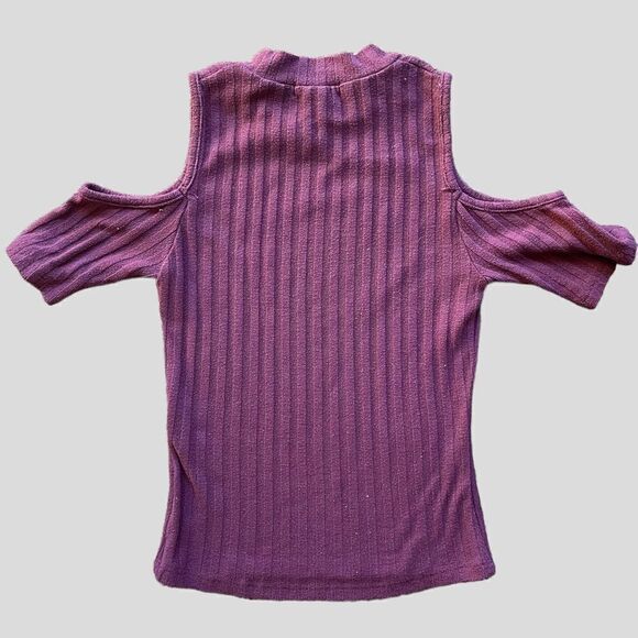 Kendall and Kylie Maroon Knit Cold Shoulder Top - Picture 3 of 4